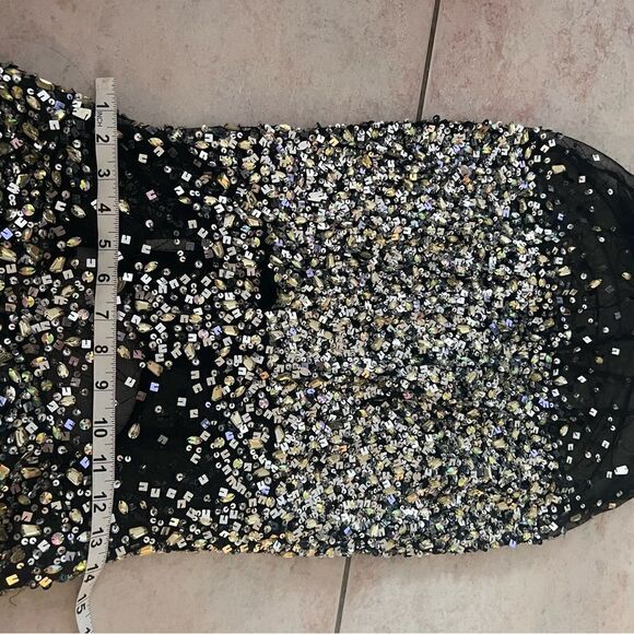 Sequence short prom dress evening event dress sequin beaded lace see thru dress - Picture 11 of 11